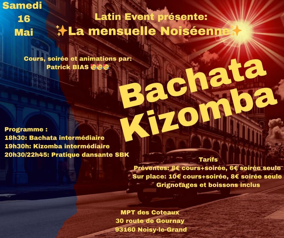 Cours + pratique dansante Latin Event 🙂- samedi 16 mai - MPT des Coteaux