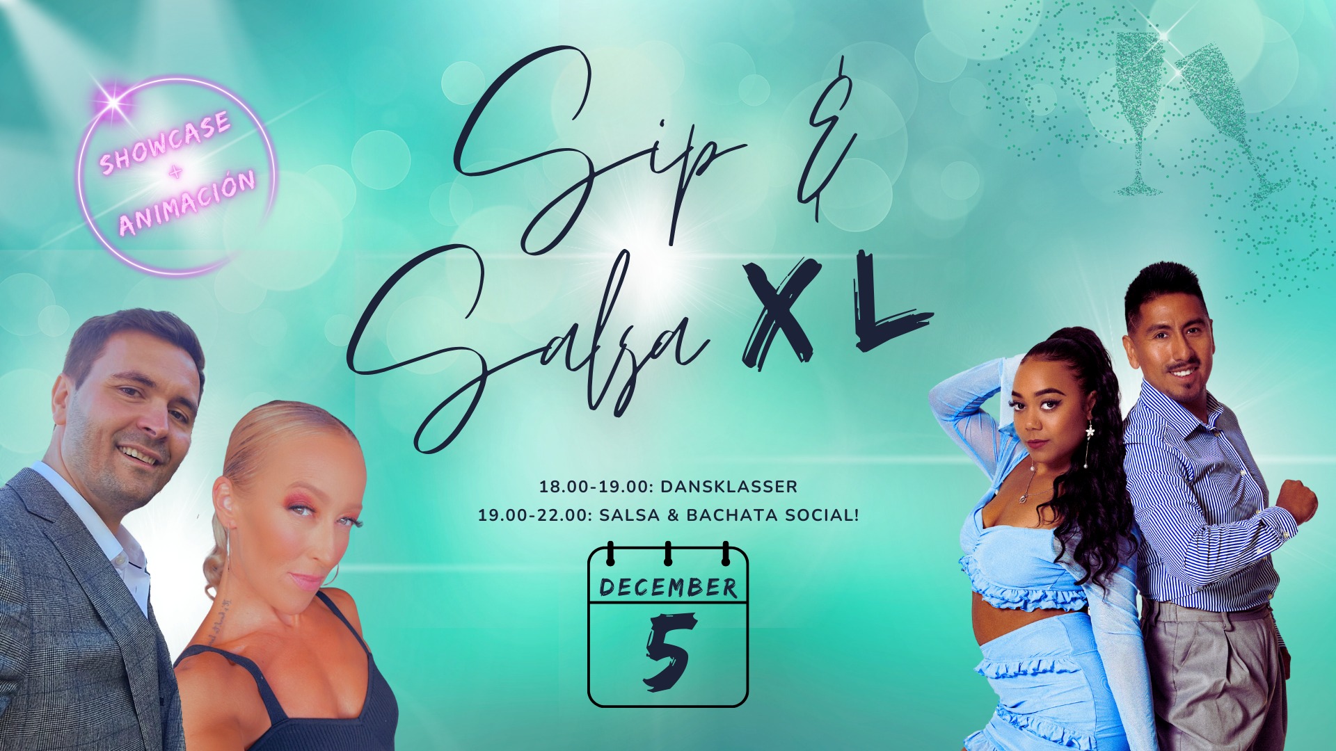 SIP & SALSA XL - Dansklasser, socialdans, shower & animación!