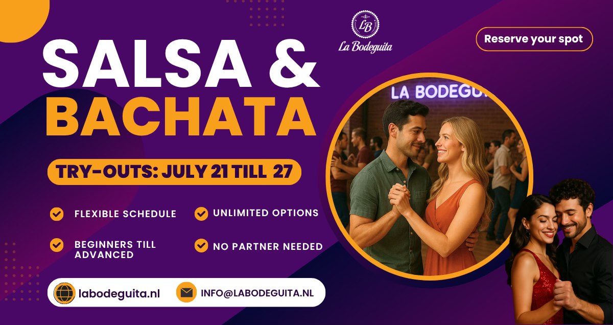 Salsa & Bachata Try-outs Lessons, 21 till 27 of July, 2025 in The Hague Center