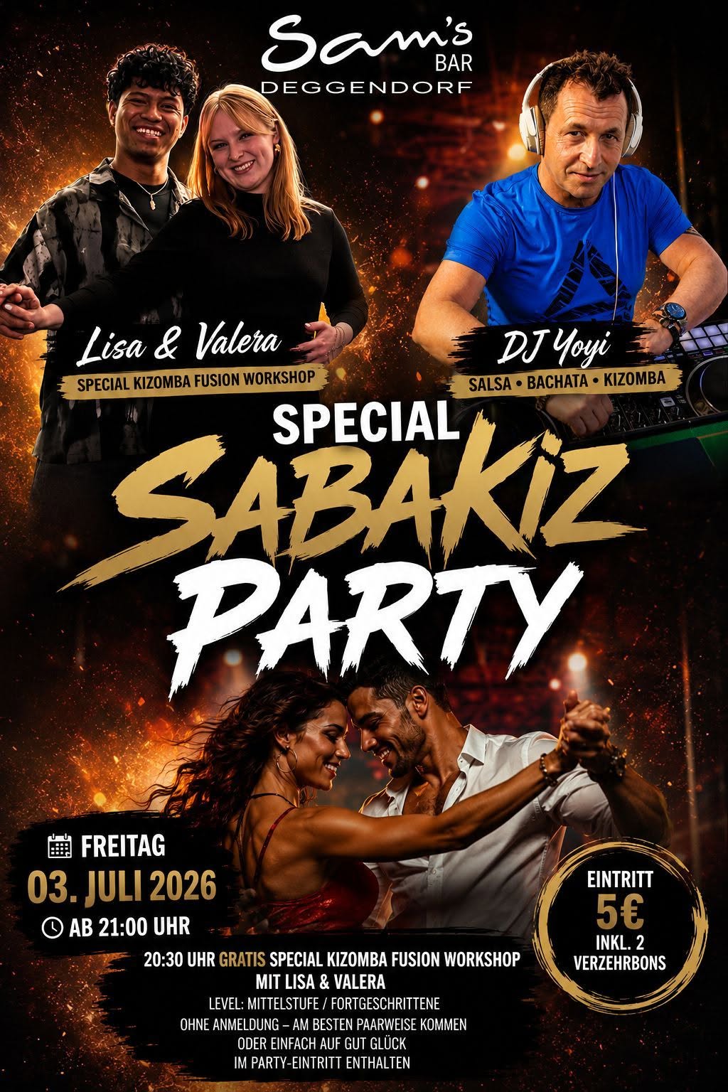 🔥 Kizomba Fusion Workshop & SaBaKiz Party in Sam's Bar Deggendorf 🔥