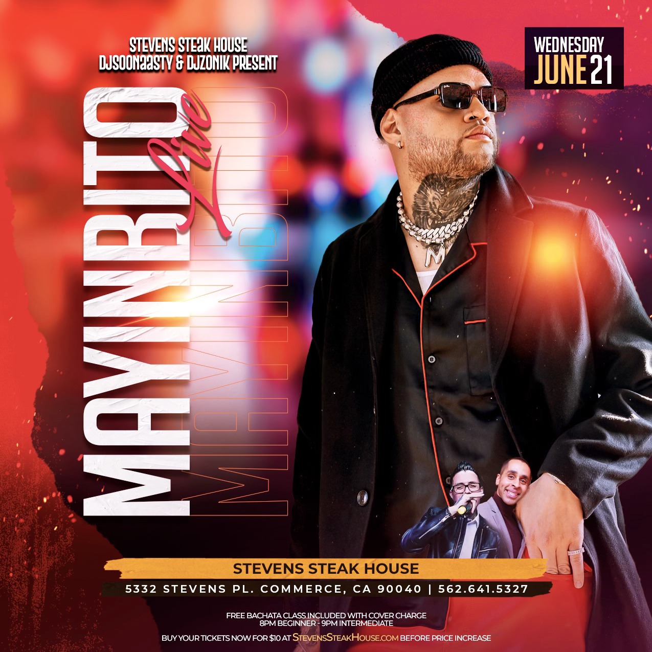 Mayinbito Live Bachata Concert! June 21st @ Stevens Steakhouse Bachata Wednesday! 100% Bachata Room!