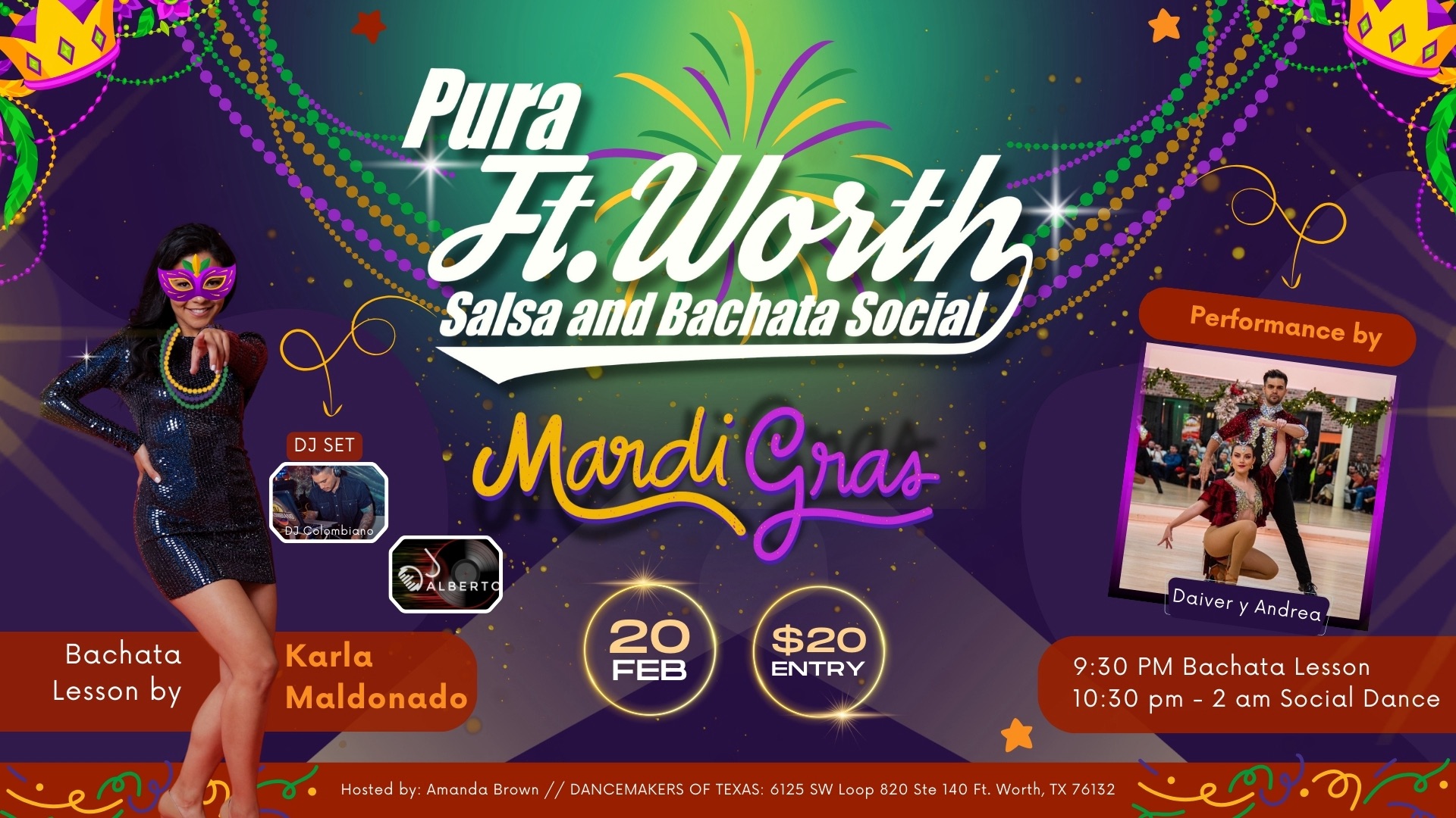 Pura Ft. Worth Salsa & Bachata Mardi Gras Social Feb. 20th 2026