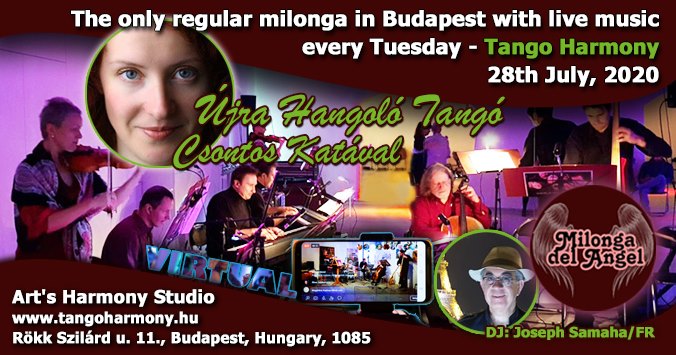 Élőzenés Milonga del Angel keddenként az Art's Harmony Studioban