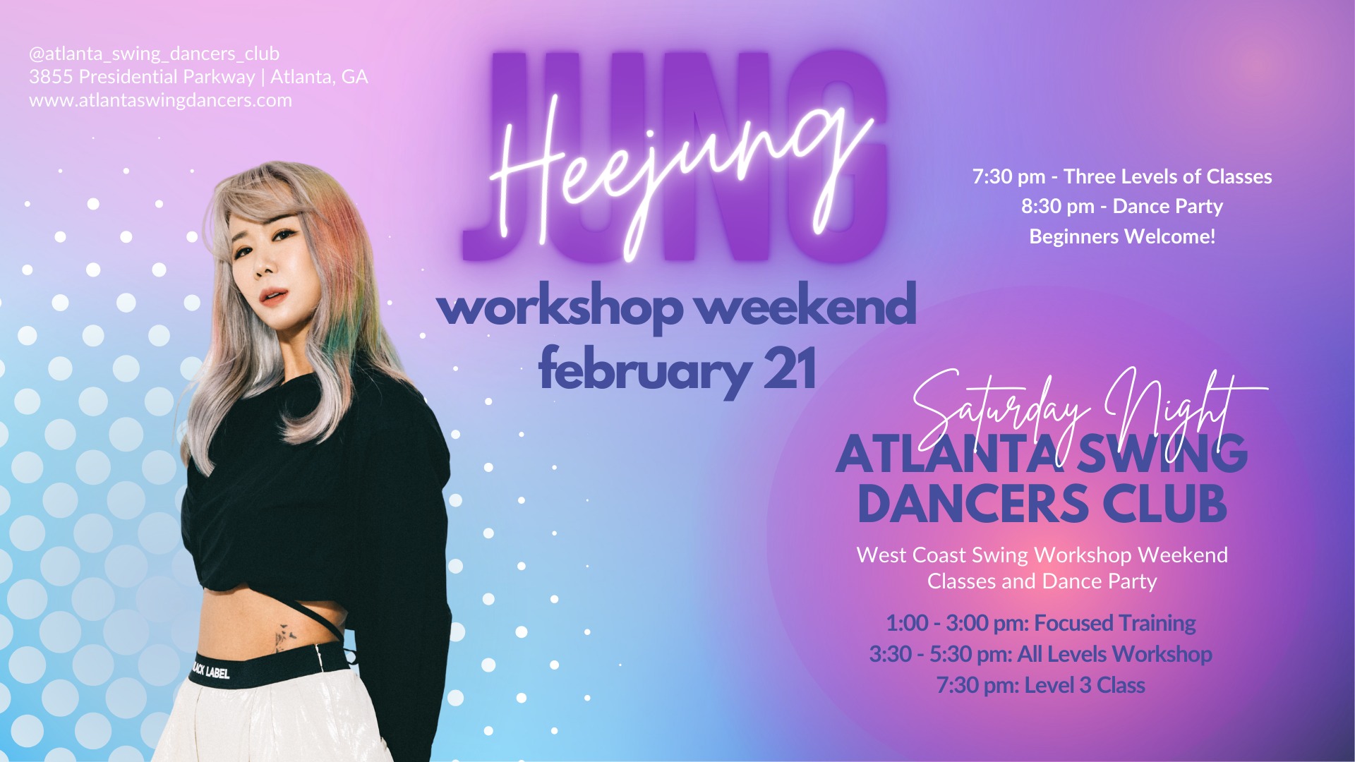 ASDC West Coast Swing Workshop Weekend with Heejung Jung! February 21