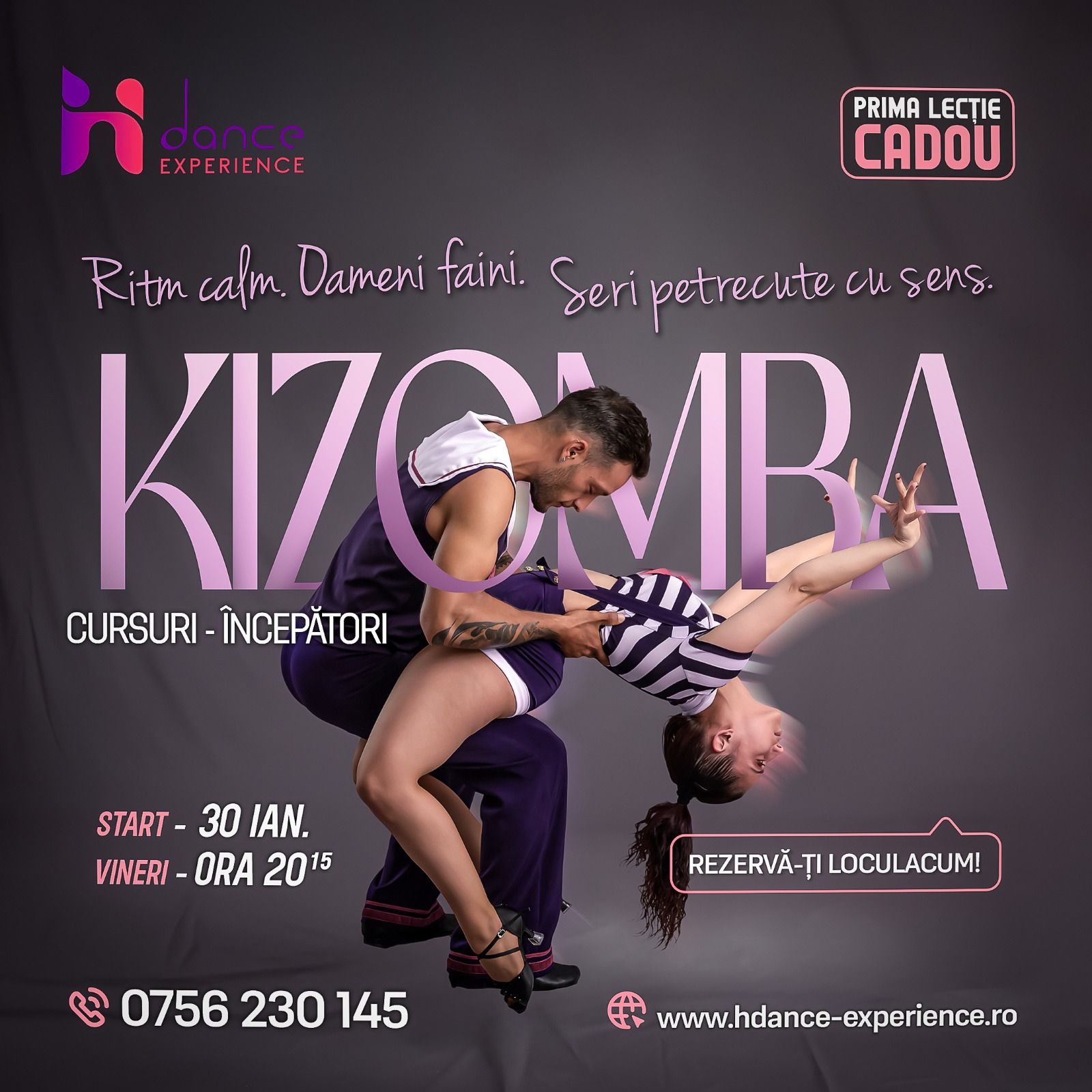 Kizomba începători Start 30 ianuarie. 🎁 Prima lecție cadou. Fără stres. Vii și încerci.