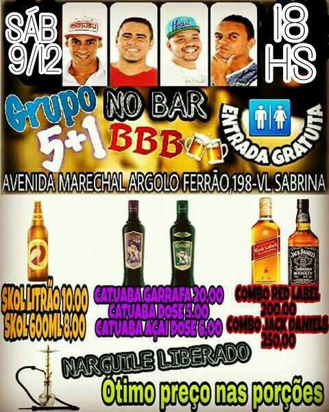 Grupo 5+1 no Bar BBB, Sábado 09 12.