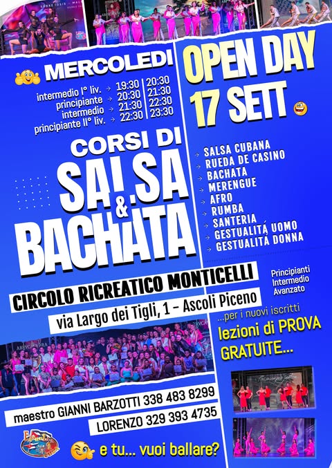 Mercoledรฌ 17 Settembre - Inizio Corsi Di Salsa & Bachata Circolo Ricreativo di Monticelli AP