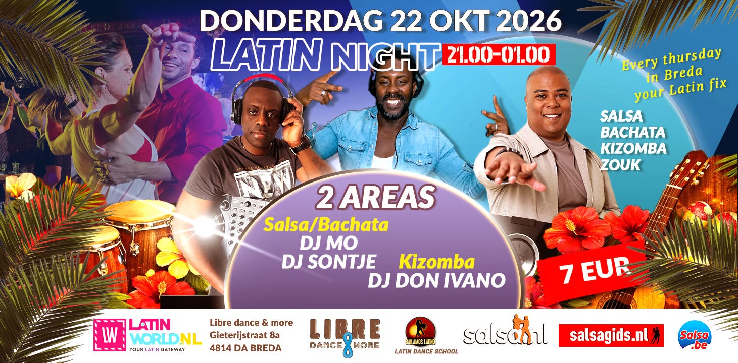 Don 22 OKT 2026 LIBRE LATIN NIGHT 2 AREAS 1 SALSA, BACHATA & 1 KIZOMBA ROOM
