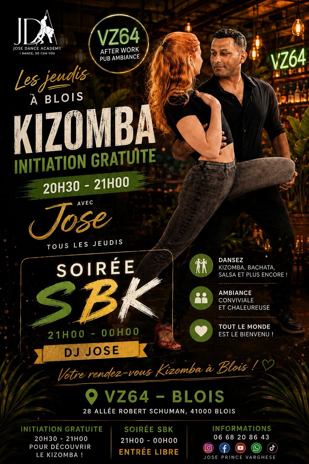 Kizomba Cours Gratuit Soiree SBK VZ64 Blois Jose Prince Varghese