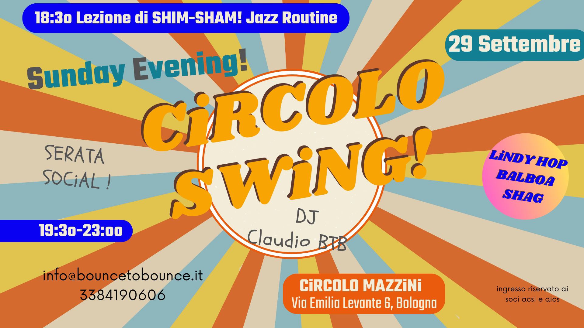 CIRCOLO SWING! - Social Sunday al Circolo Mazzini! - Dj Claudio BtB