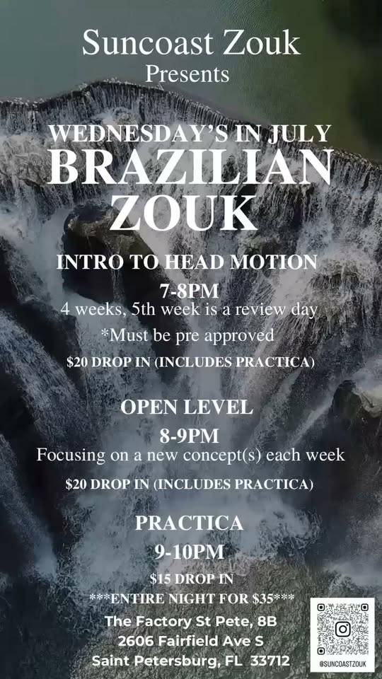 Brazilian Zouk Wednesday’s. Intro to head motion, open level & practica