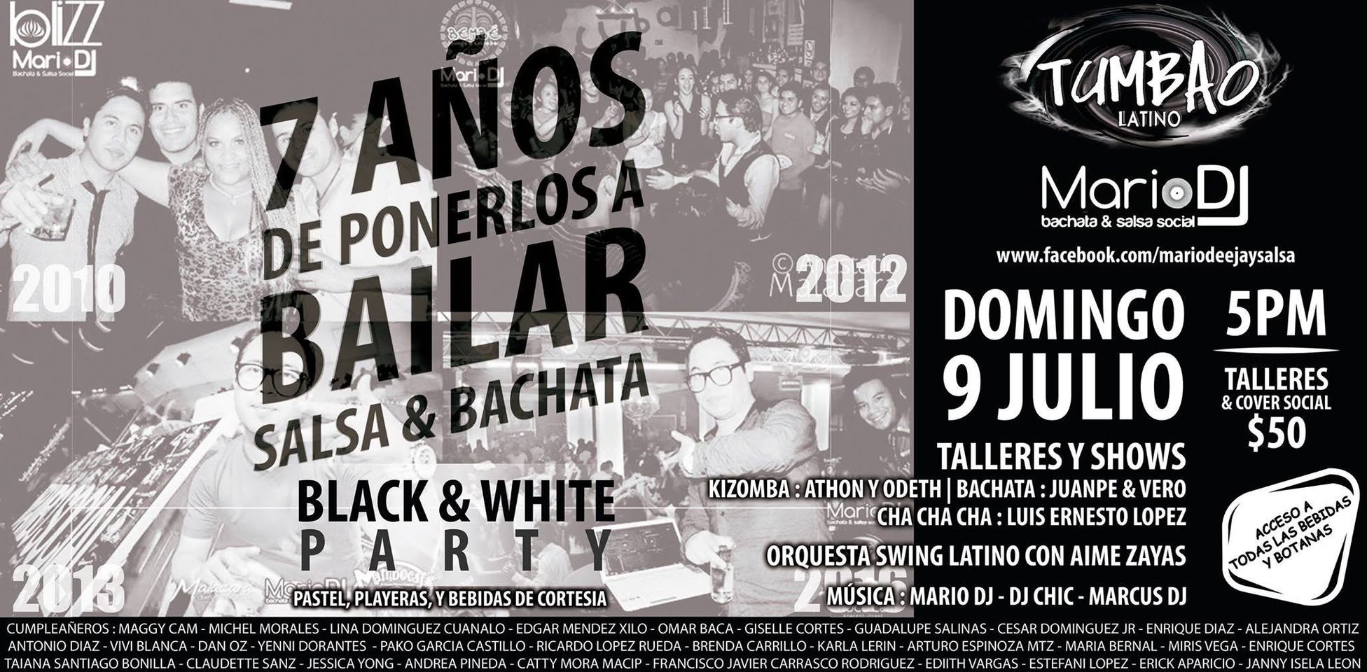 7 Años Salsa Social MARIO DJ Black & White Dom 9 Jul 5 pm Tumbao