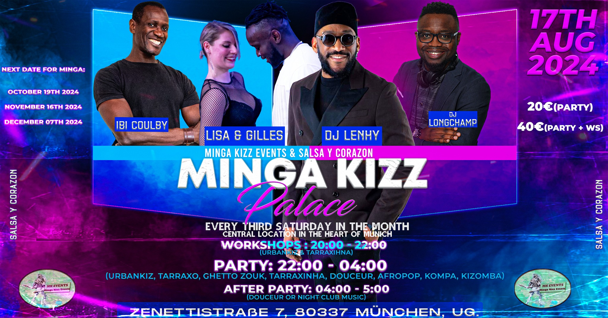 MINGA KIZZ PALACE AUGUST EDITION: DJ LENHY & DJ LONGCHAMP - URBANKIZ & TARRAXINHA WORKSHOP