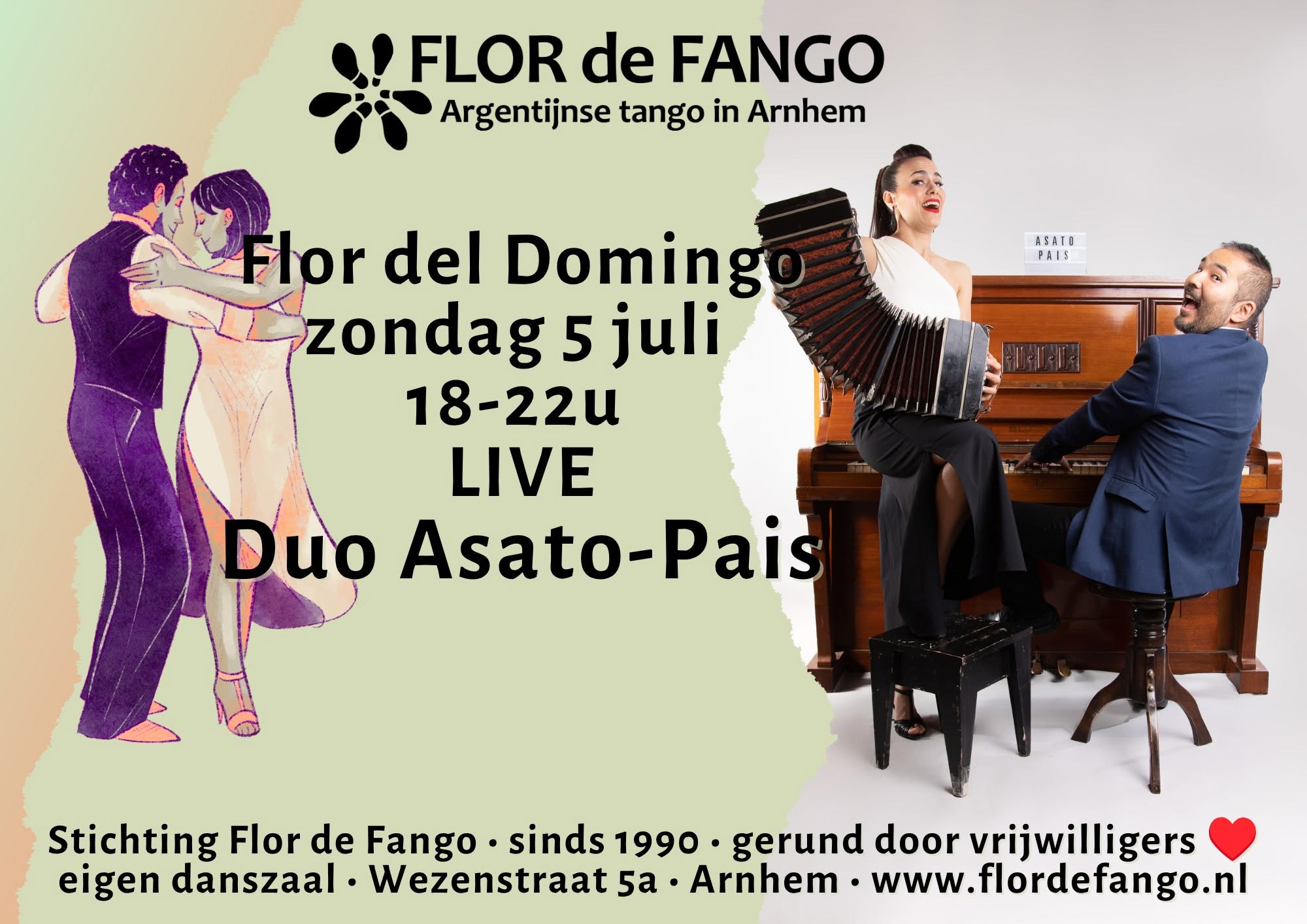 ZO 5 JUL - Flor del Domingo met LIVE Dúo Asato-Pais tandas & cortinas 100% Traditioneel