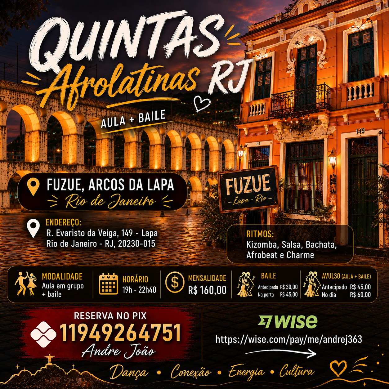 QUINTAS AFROLATINAS Aula de Kizomba + baile de Salsa, Bachata e Afrobeat no Rio de Janeiro