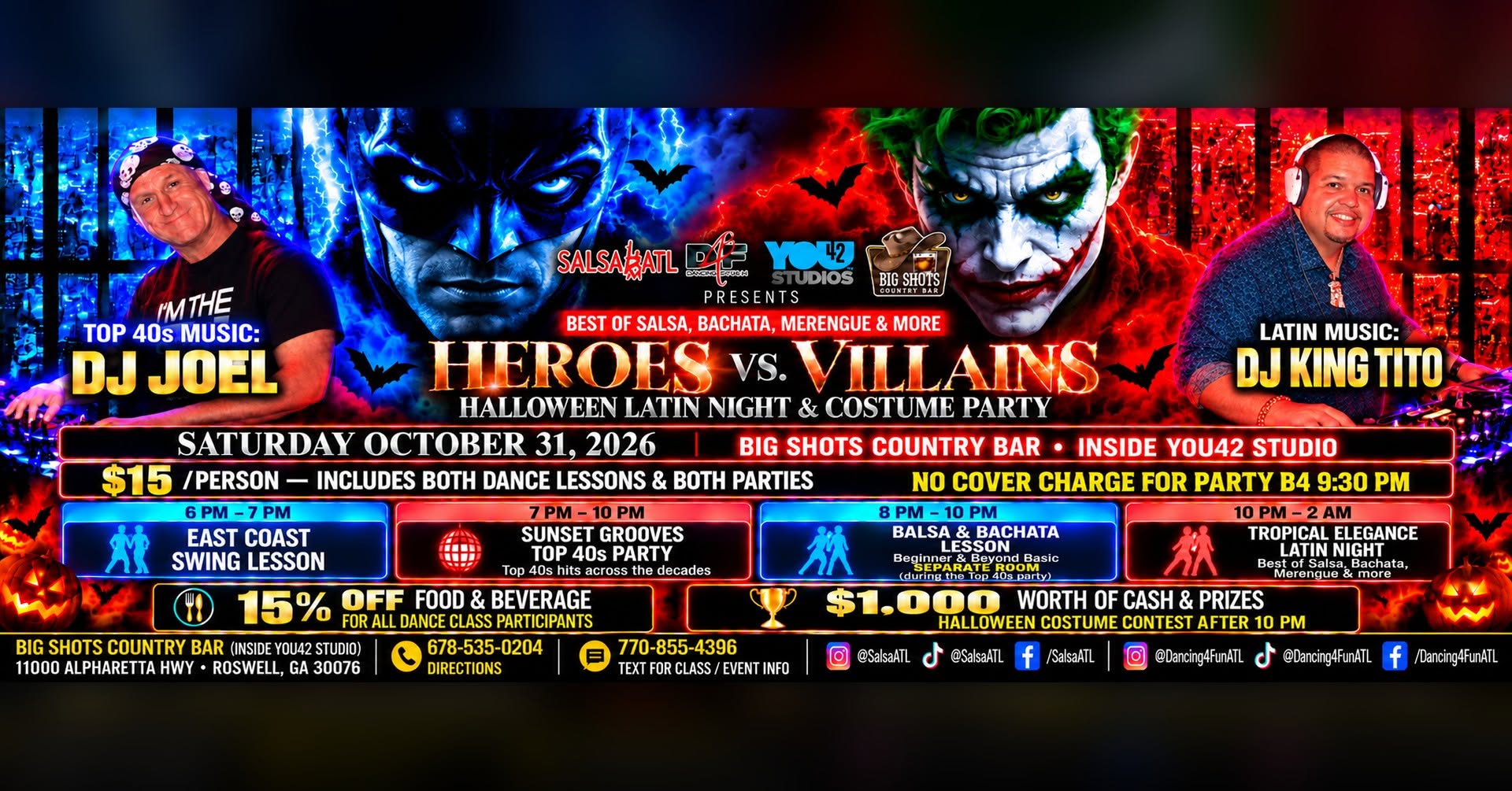 Heroes Vs Villains Halloween Latin Night ATL @ BigShots Roswell ( Inside You42 studio)