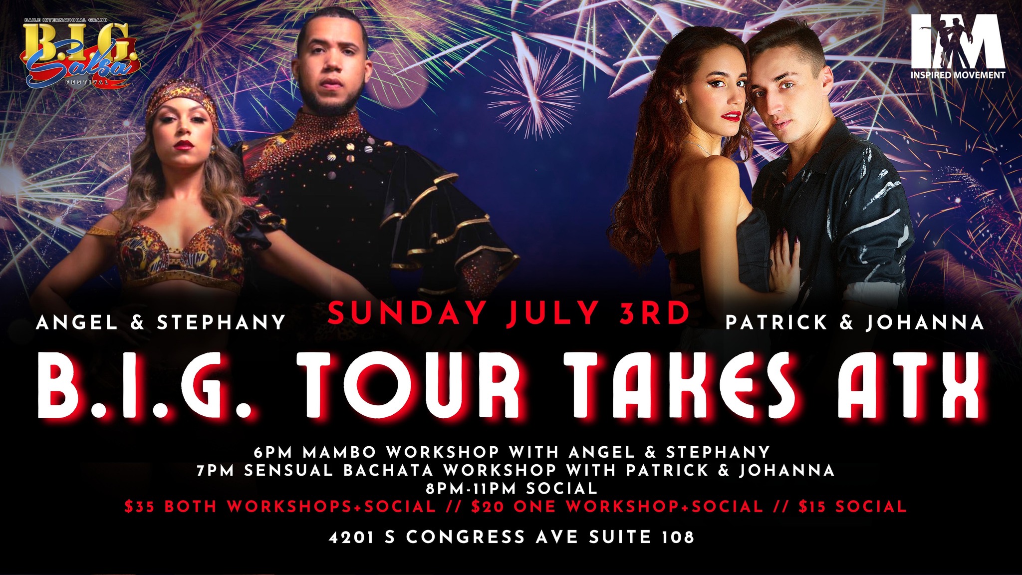 B.I.G. Tour Takes ATX! Mambo Workshop! Bachata Workshop! Latin Social!