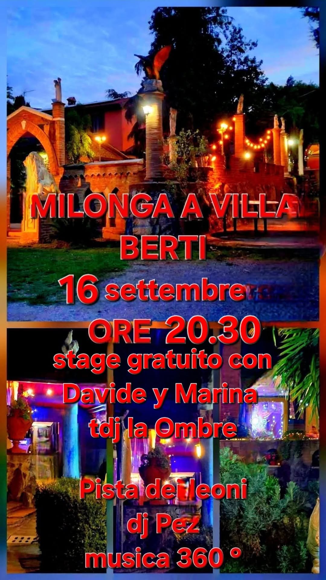 MILONGA A VILLA BERTI STAGE GRATUITO CON DAVIDE Y MARINA TDJ LA OMBRE