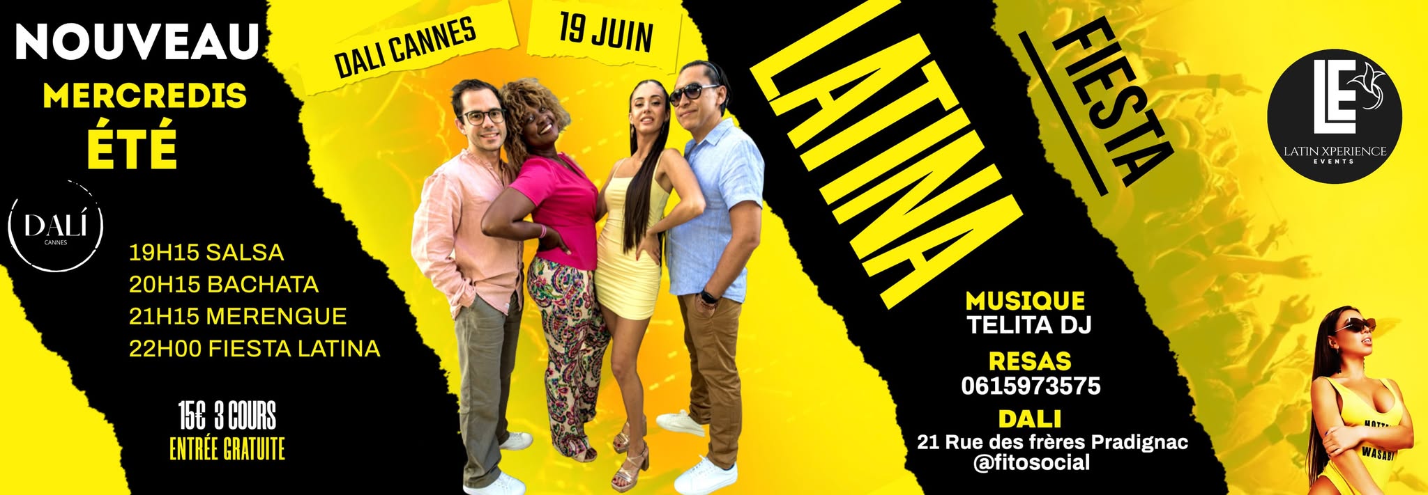 Mercredi Soirée Cannes Latino Party au Dali Nouveaux Cours été 2024