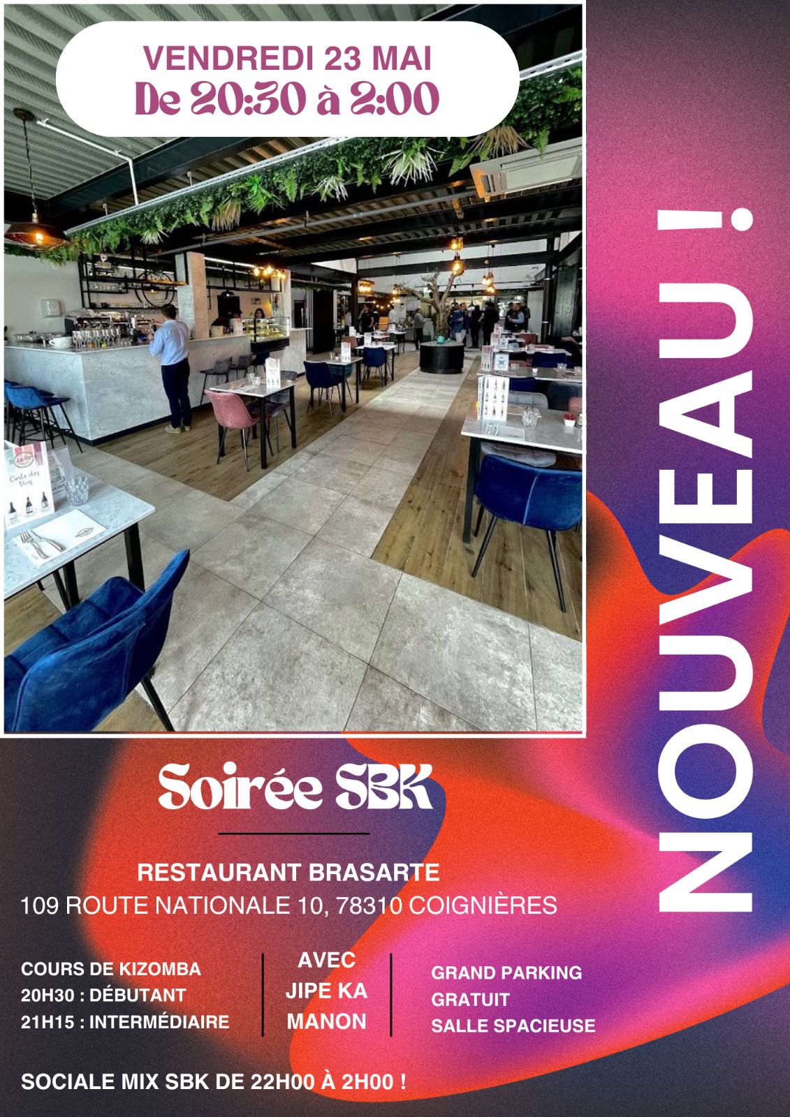 Soirée Sbk avec cours de Kizomba bachata au Brasarte : Coignières Entrée libre*