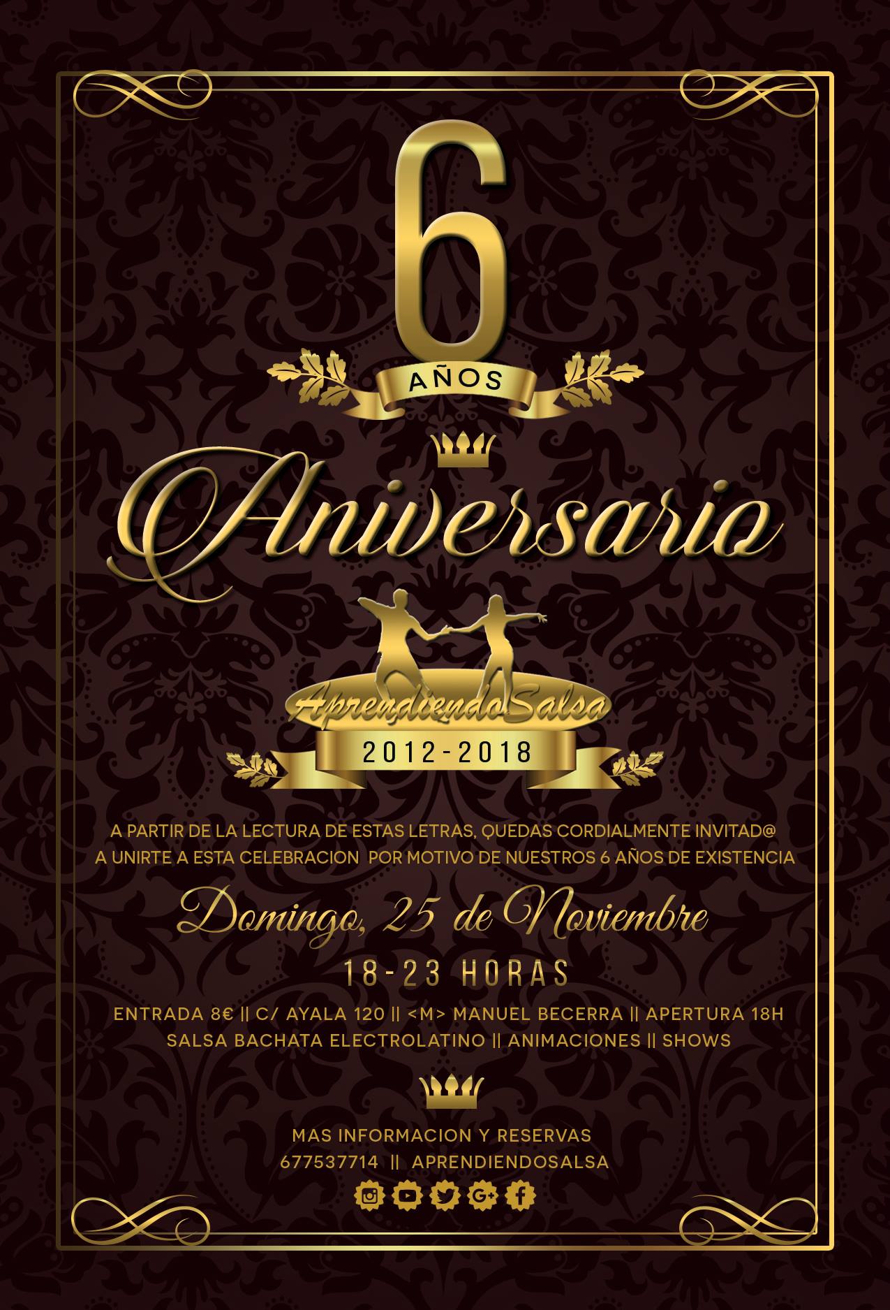 Fiesta 6º Aniversario AprendiendoSalsa Domingo 25 11 18H