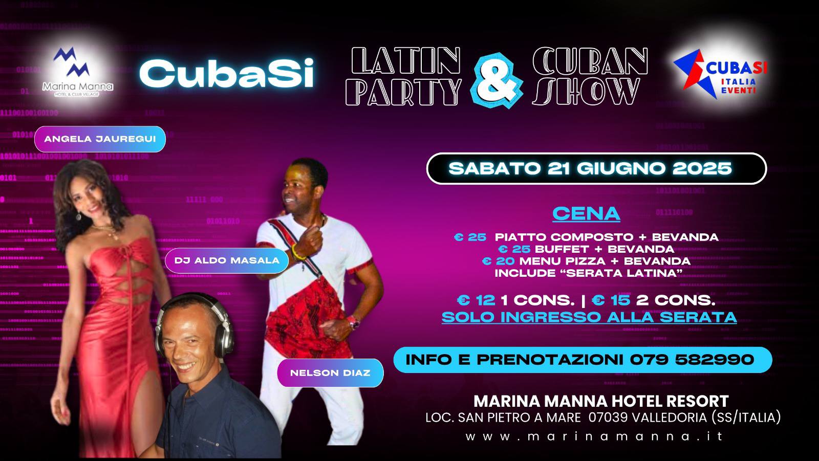Sab. 21giu"25 "Noche Cubana" con "Cuban Show". Maestri Angela Jauregui e Nelson Diaz. Dj Aldo .
