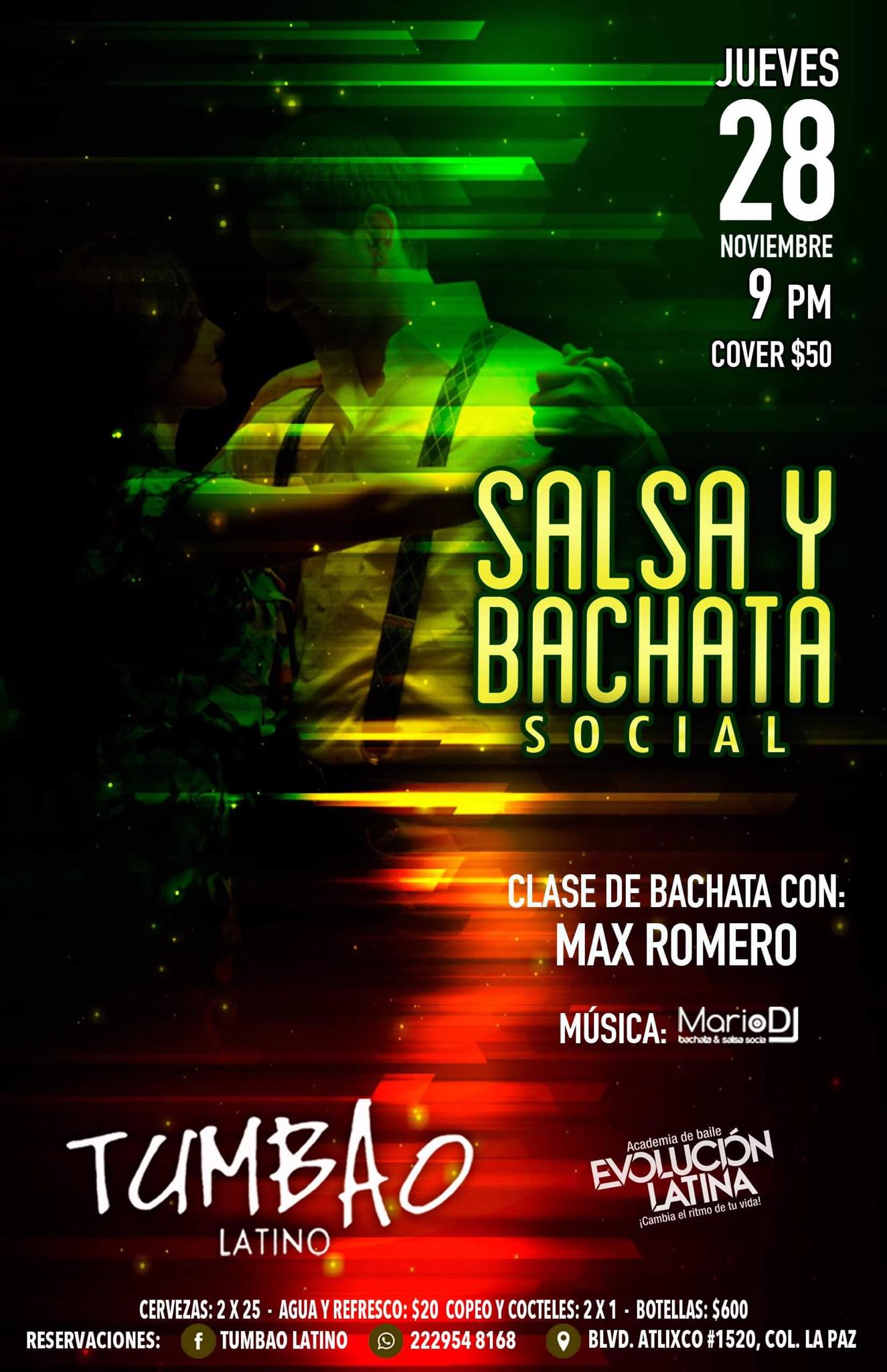 Salsa y Bachata Social Jueves 28 de Noviembre 9Pm-Tumbao Latino