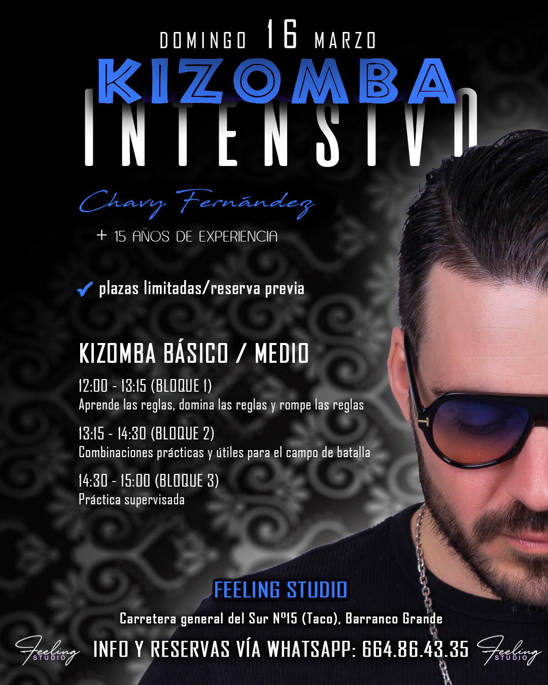 Intensivo de Kizomba con Chavy Fernández. 16 marzo en Feeling Studio (Taco, Tenerife)