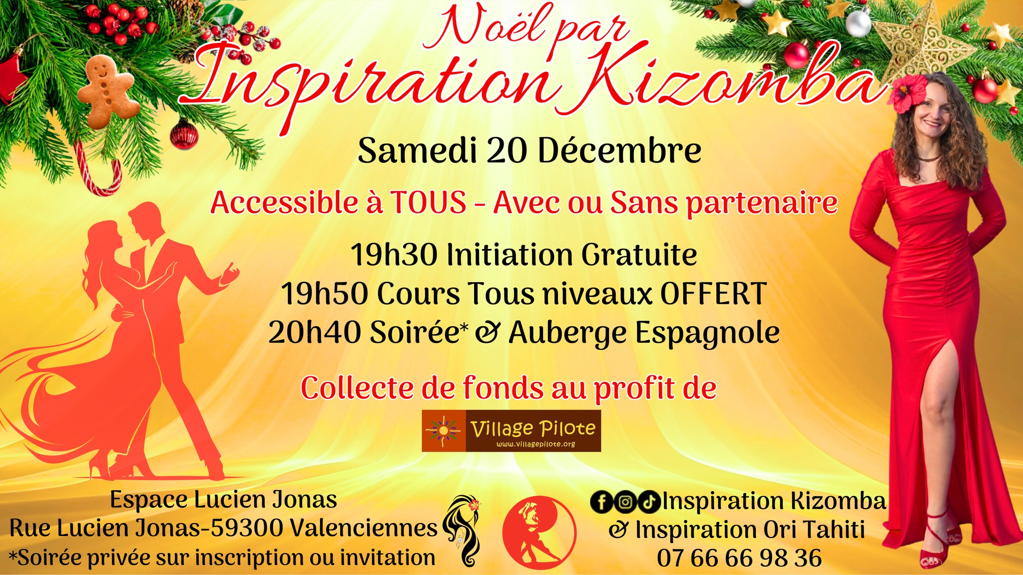 Soirée de Noël par Inspiration Kizomba🎁Cours OFFERT🎅🏽Collecte de fonds pour Village Pilote 🇸🇳