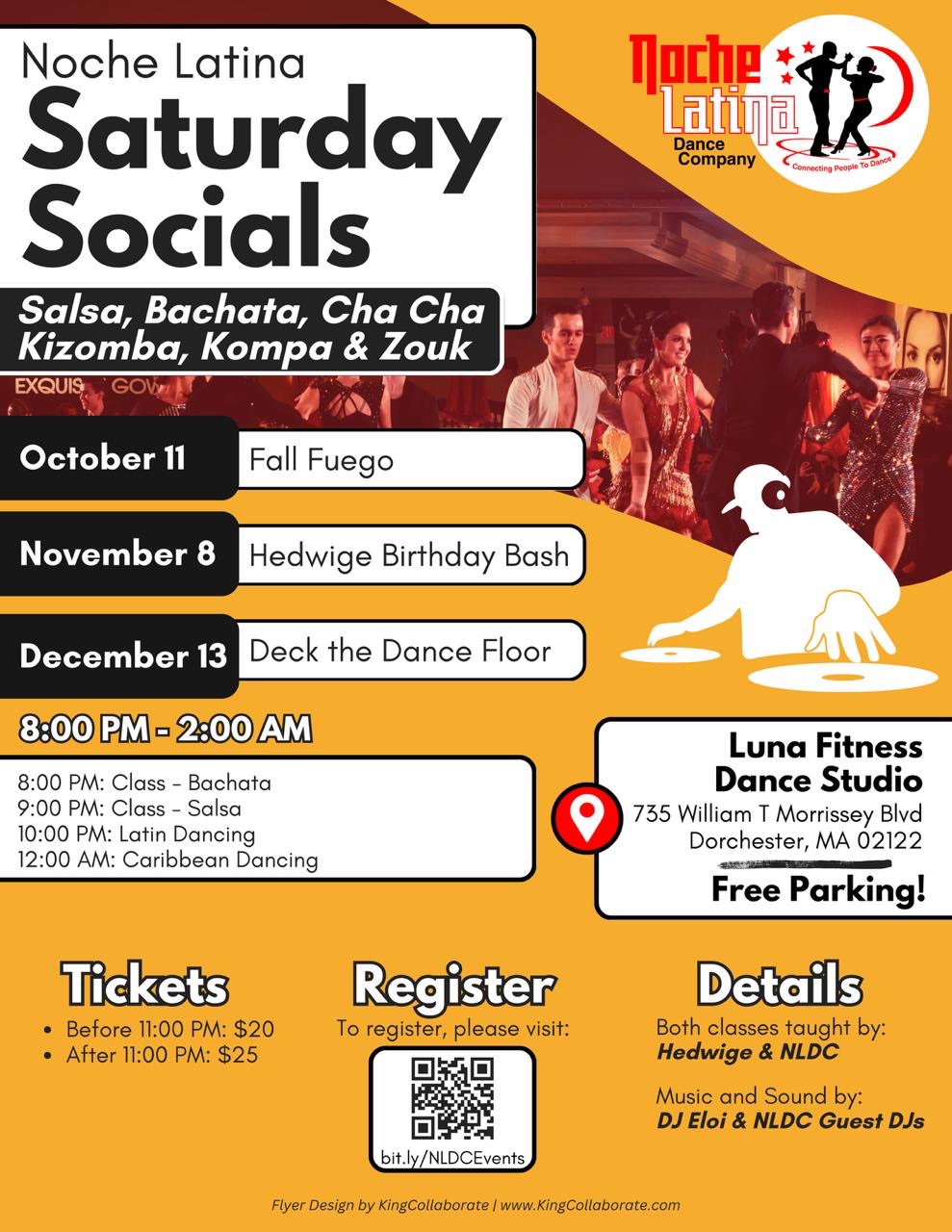 Noche Latina Fall Saturday Social- Fall Fuego- Bachata & Salsa Workshops + Social Dancing 🕺 💃🏽