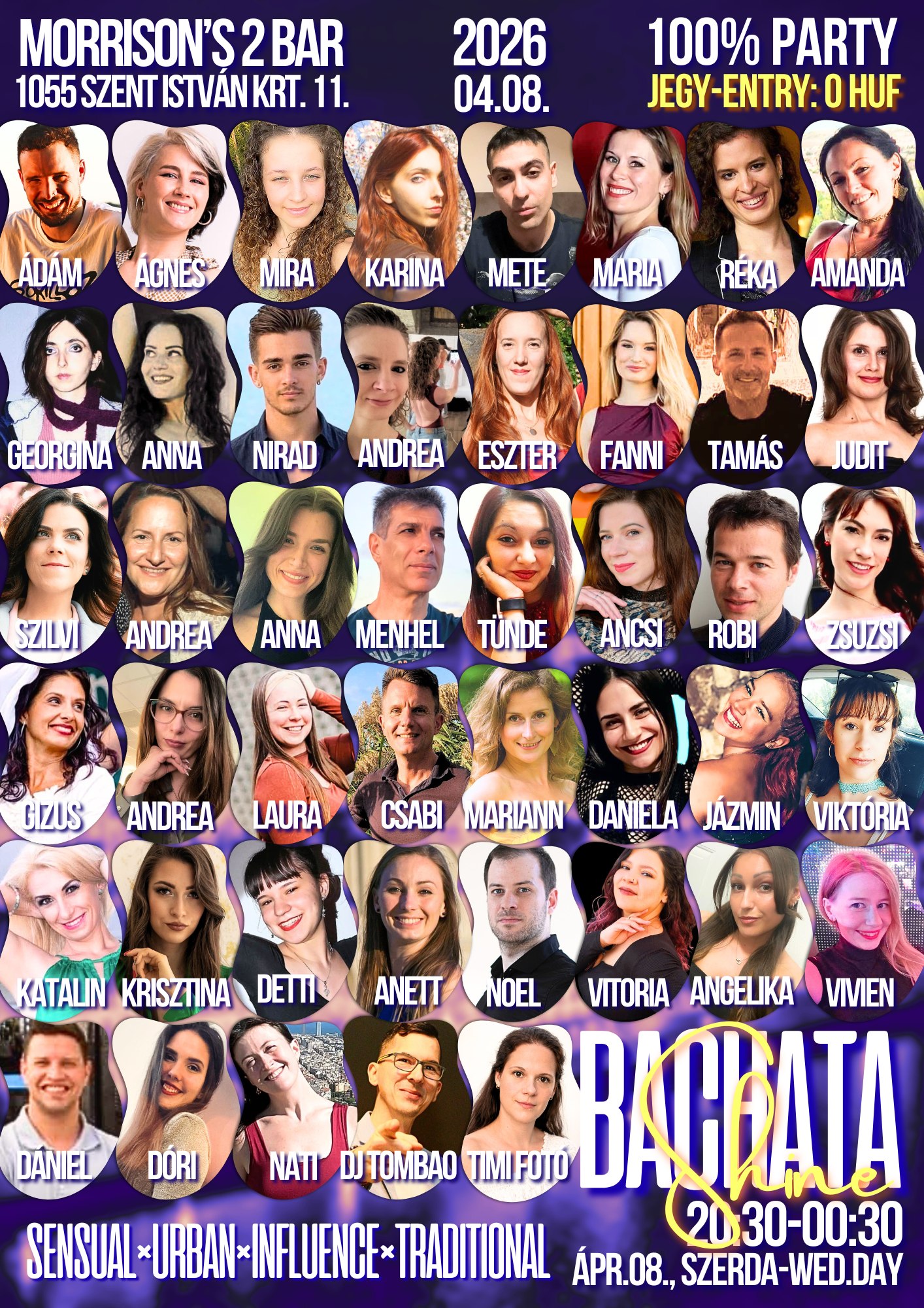 💋Bachata Party 04.08 × Sensual&Influence&Urban 💃WSH: Ádám&Ágnes 🕺43 GuestDancers 🆓Jegy: 0Ft