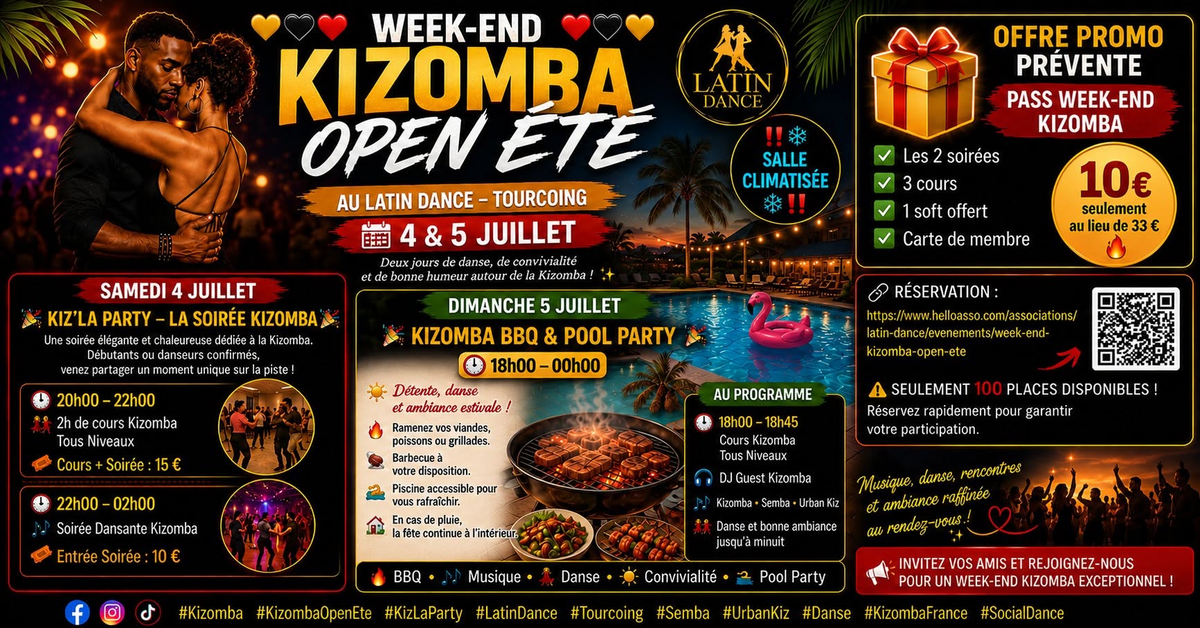 WEEK END KIZOMBA OPEN ETE : 10€ pré-vente 3 cours+2soirées+1 soft + BBQ+POOL
