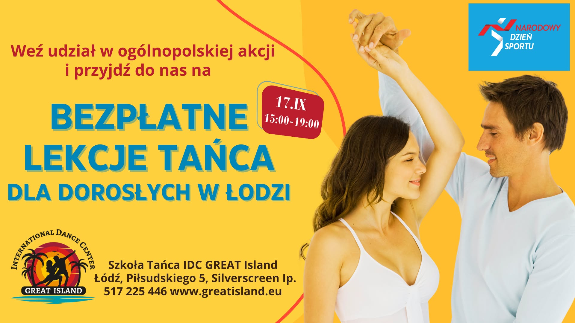 Bezpłatne Lekcje Tańca dla Dorosłych w Łodzi w ramach Narodowego Dnia Sportu 17.09.2023