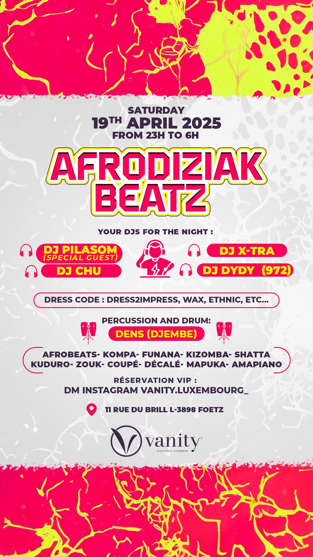 🌴AFRODIZIAK BEATZ🌴 - SAMEDI 19 Avril @VANITY LUXEMBOURG