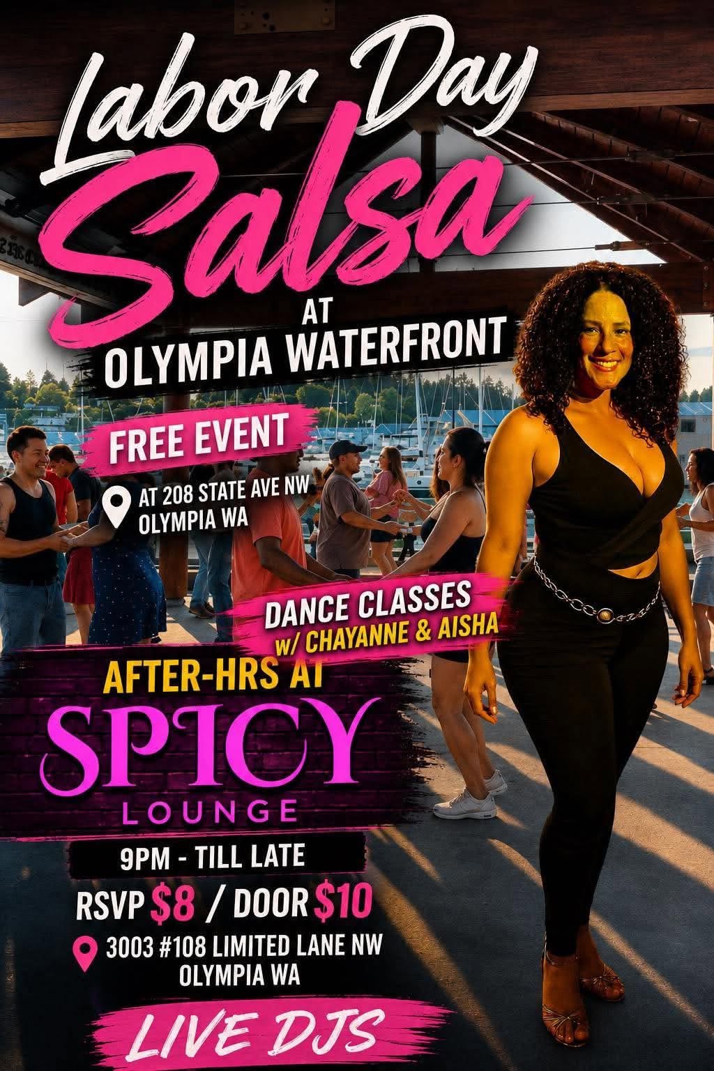 Labor Day Salsa at Downtown Olympia Waterfront and After Hours Latin Night Party at SPICY Lounge