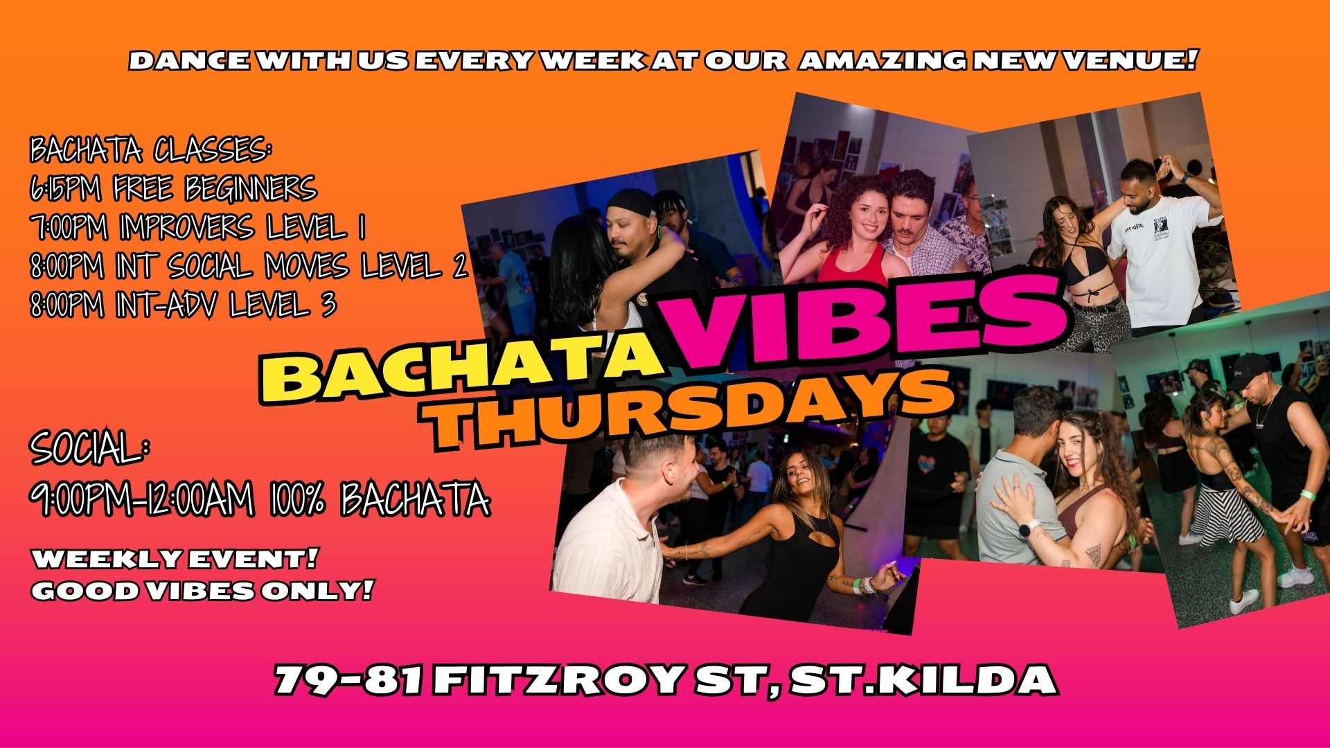 BACHATA VIBES THURSDAYS in St. Kilda - 5 classes & social dancing