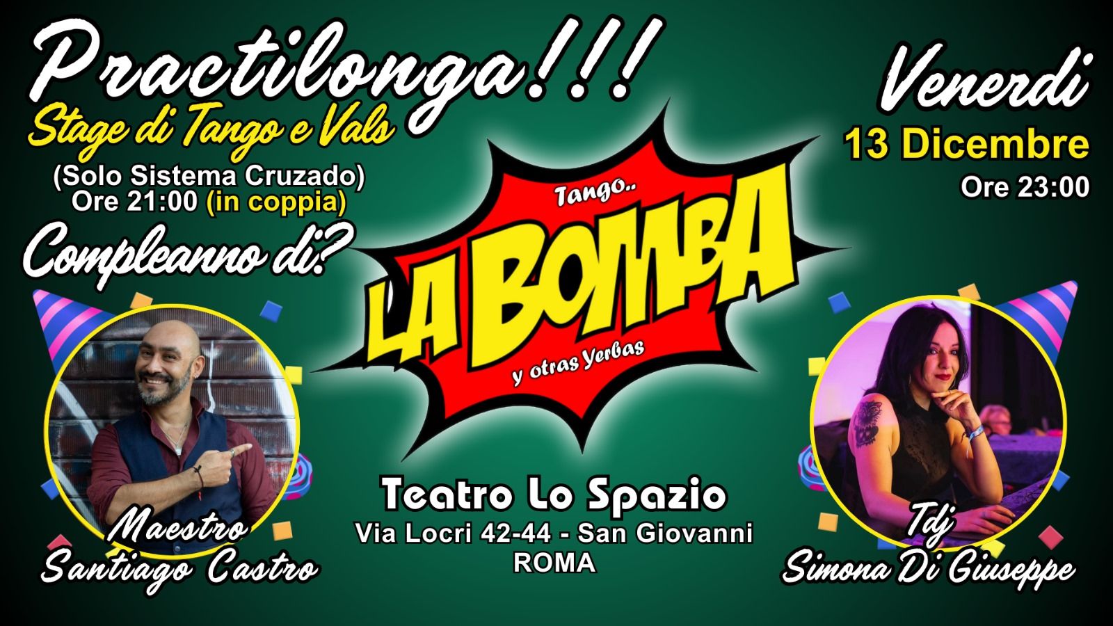 Practilonga ''LA BOMBA'' Stage di Tango e Vals 21:00 (ballare in sistema cruzado)