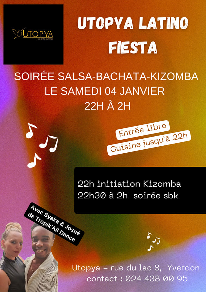 Utopya latino fiesta - initiation Kizomba et soirée salsa-bachata-kizomba à Yverdon