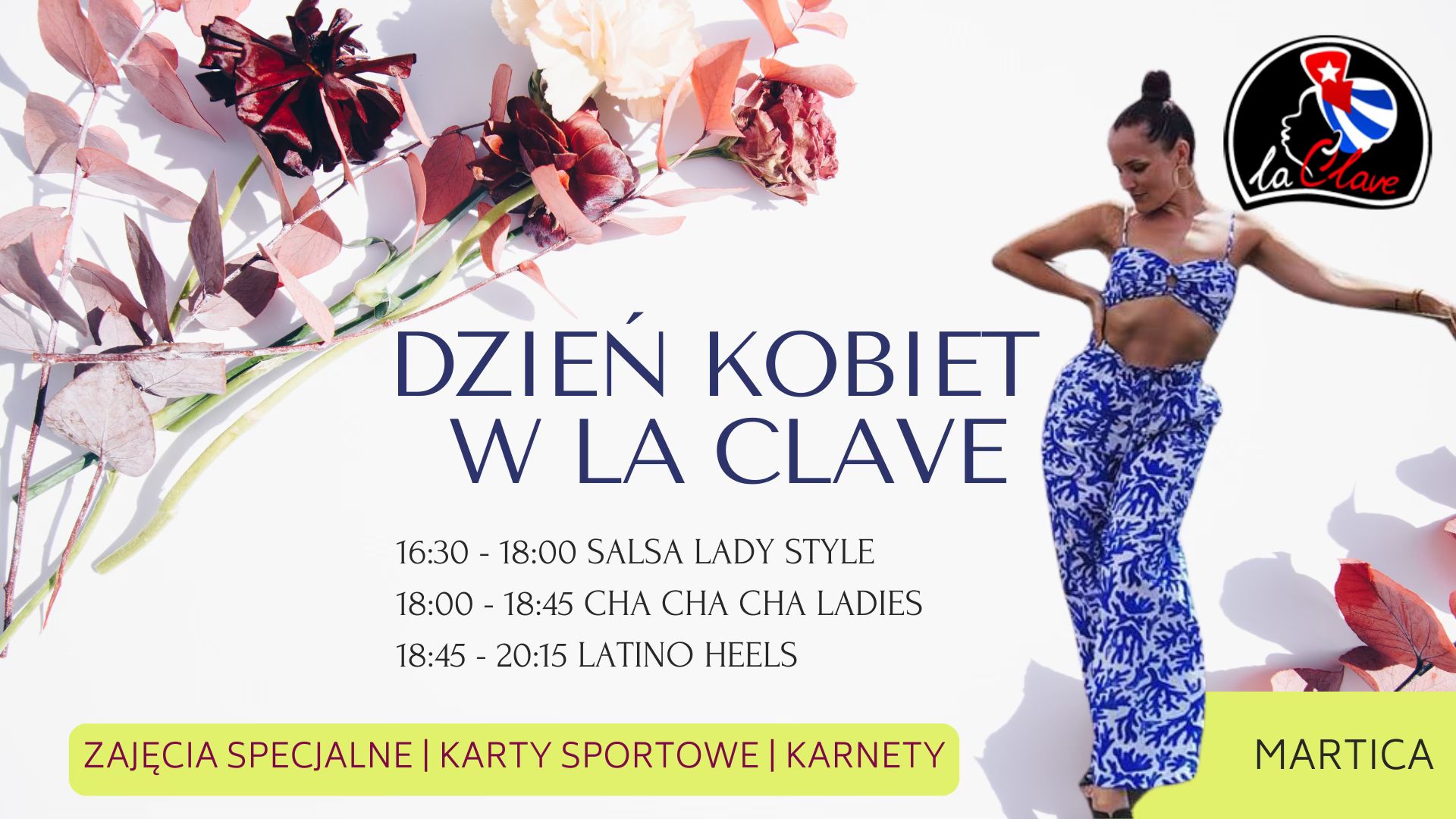🌺 DZIEŃ KOBIET W LA CLAVE - zajęcia specjalne z Marticą 8 marca salsa, cha cha cha, heelsy ❤️