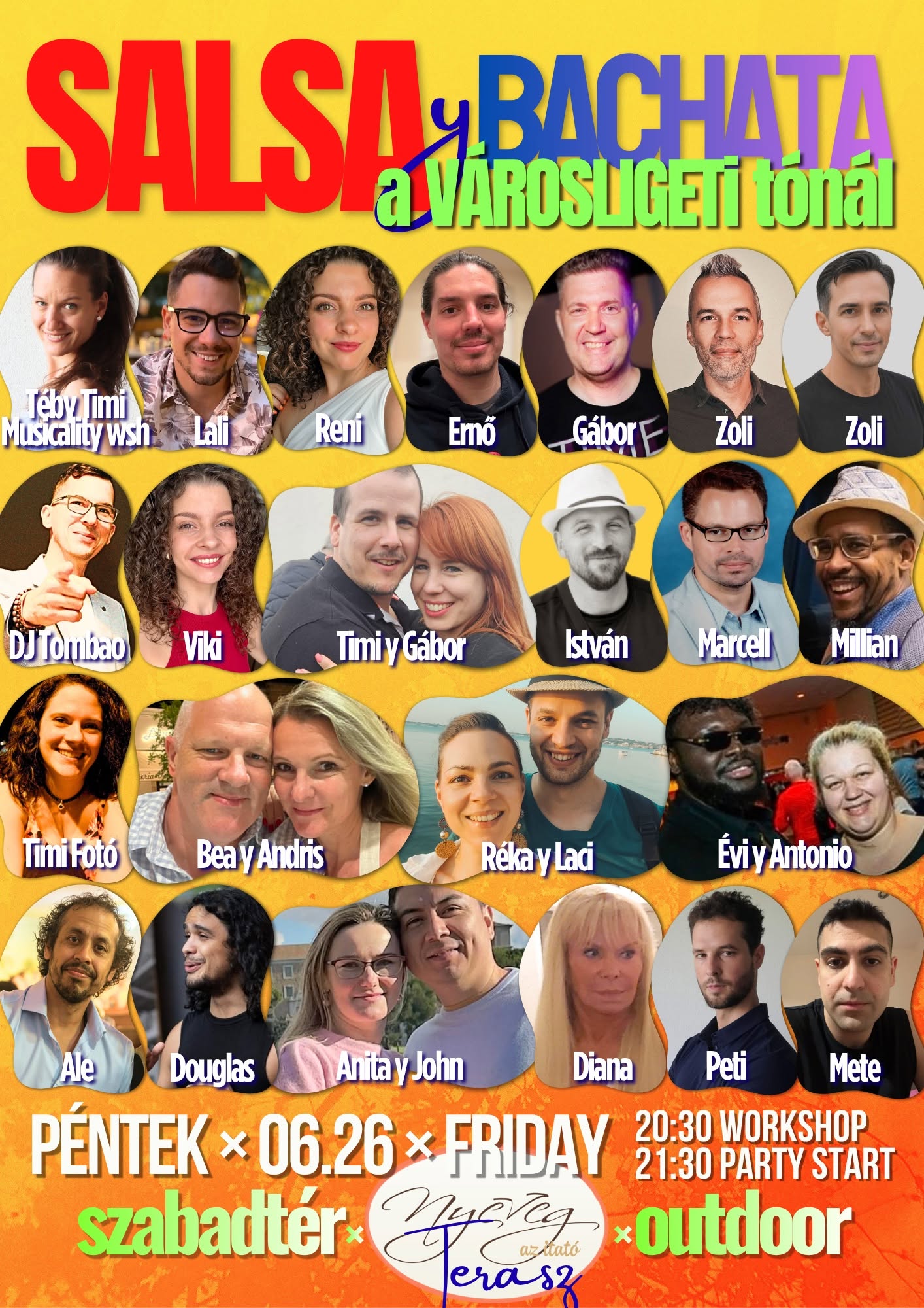 đ
Salsa-Bachata Terasz party 06.26 đȘ·VĂROSLIGETi tĂłpart, Nyereg Ătterem đ Workshop & VendĂ©gtĂĄncosok