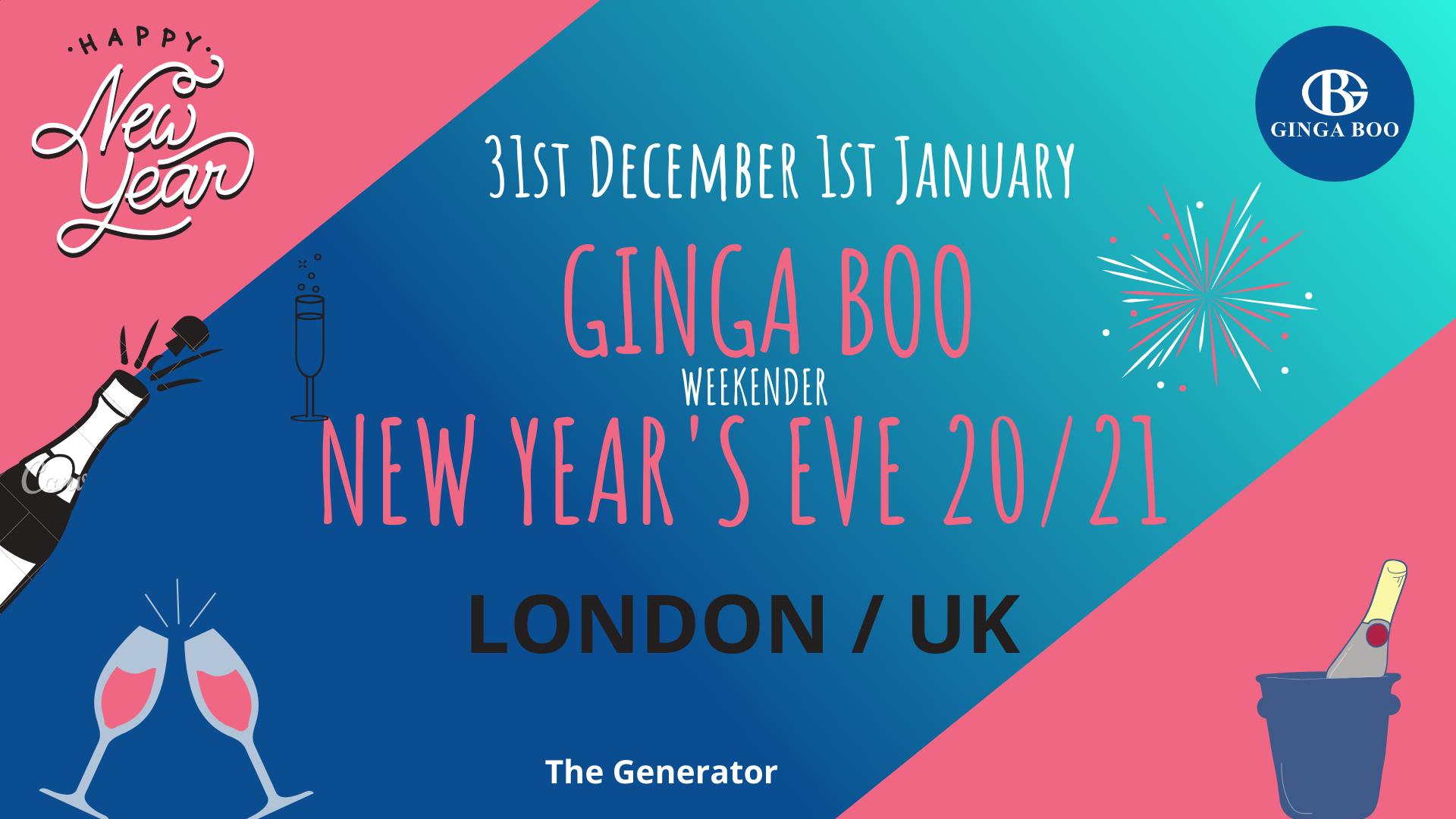 Ginga Boo UK New Year's Eve 2020 21 weekender London