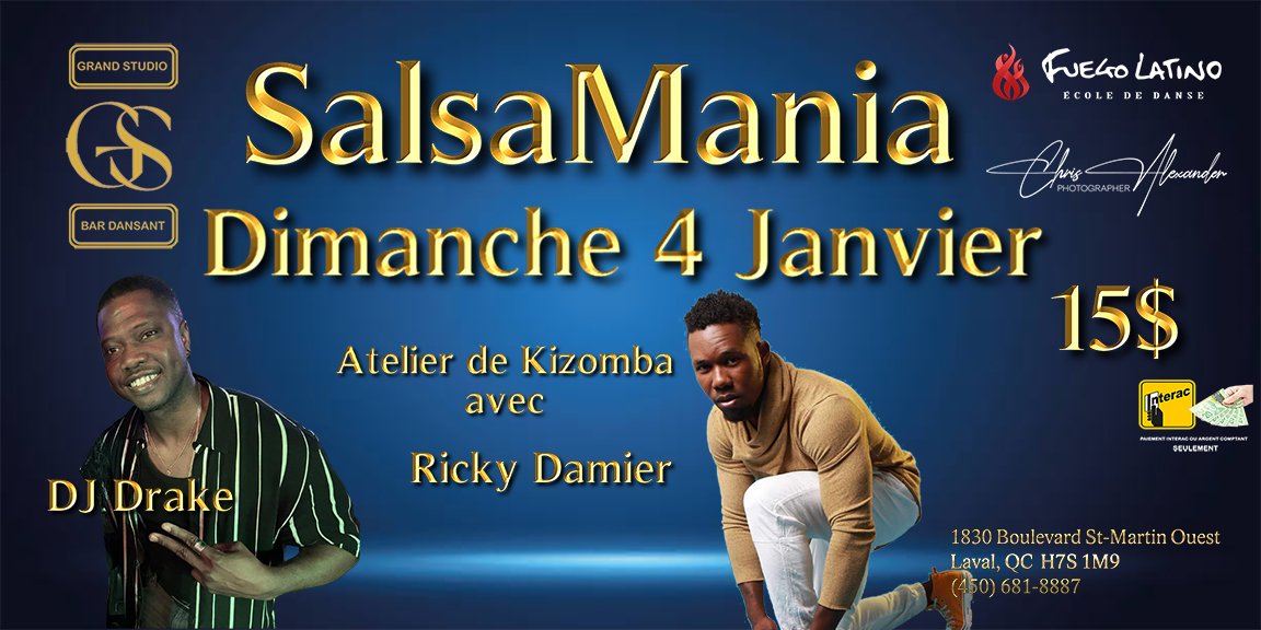 Danse Latine - Laval - SalsaMania - Dimanche 4 Janvier 2026