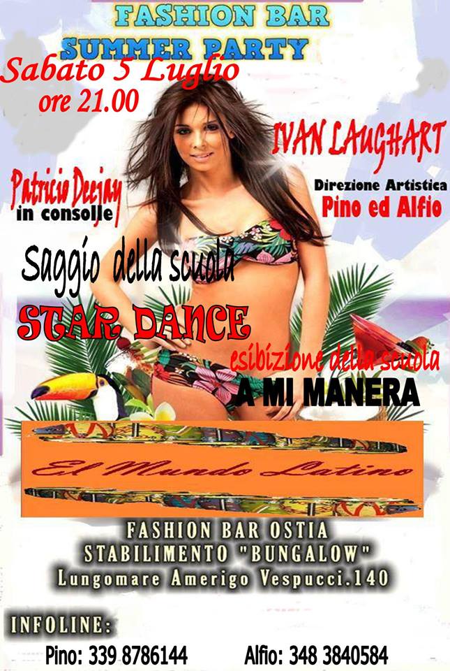 Sabato 5 Esibizione di A MI MANERA Y Saggio della STAR DANCE Apericena Salsera al Fashion Bar Bungalow a OSTIA