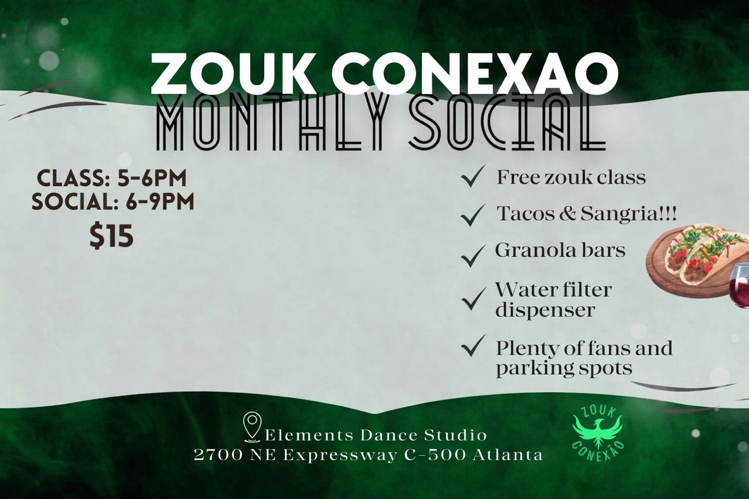 Zouk Conexão Monthly Social Tacos Sangria @Elements