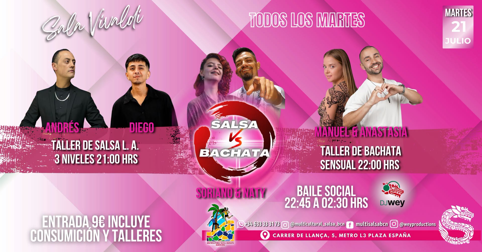 SALSA VS BACHATA: TALLERES DE SALSA L.A. Y BACHATA SENSUAL+ SOCIAL EN SALA VIVALDI