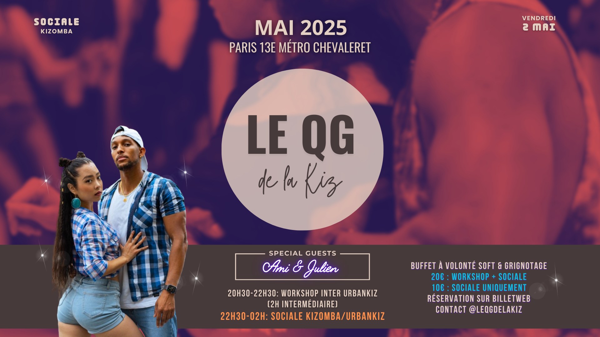 ✨Le QG de la Kiz✨ Workshop + Sociale Kizomba Paris vendredi 2 mai 20h30-02h00