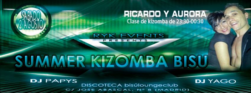 TALLER DE KIZOMBA CON RICARDO & AURORA - SABADO 2 DE AGOSTO EN bisúloungeclub