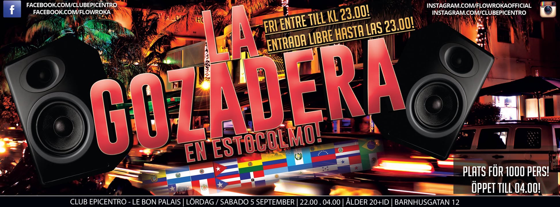 Fiesta Latina Mitt I Stockholm! Fri entre till 23.00 Kapacitet: 1000 Pers Salsa Bachata Reggaeton Pachanga Cumbia & Latin Hits