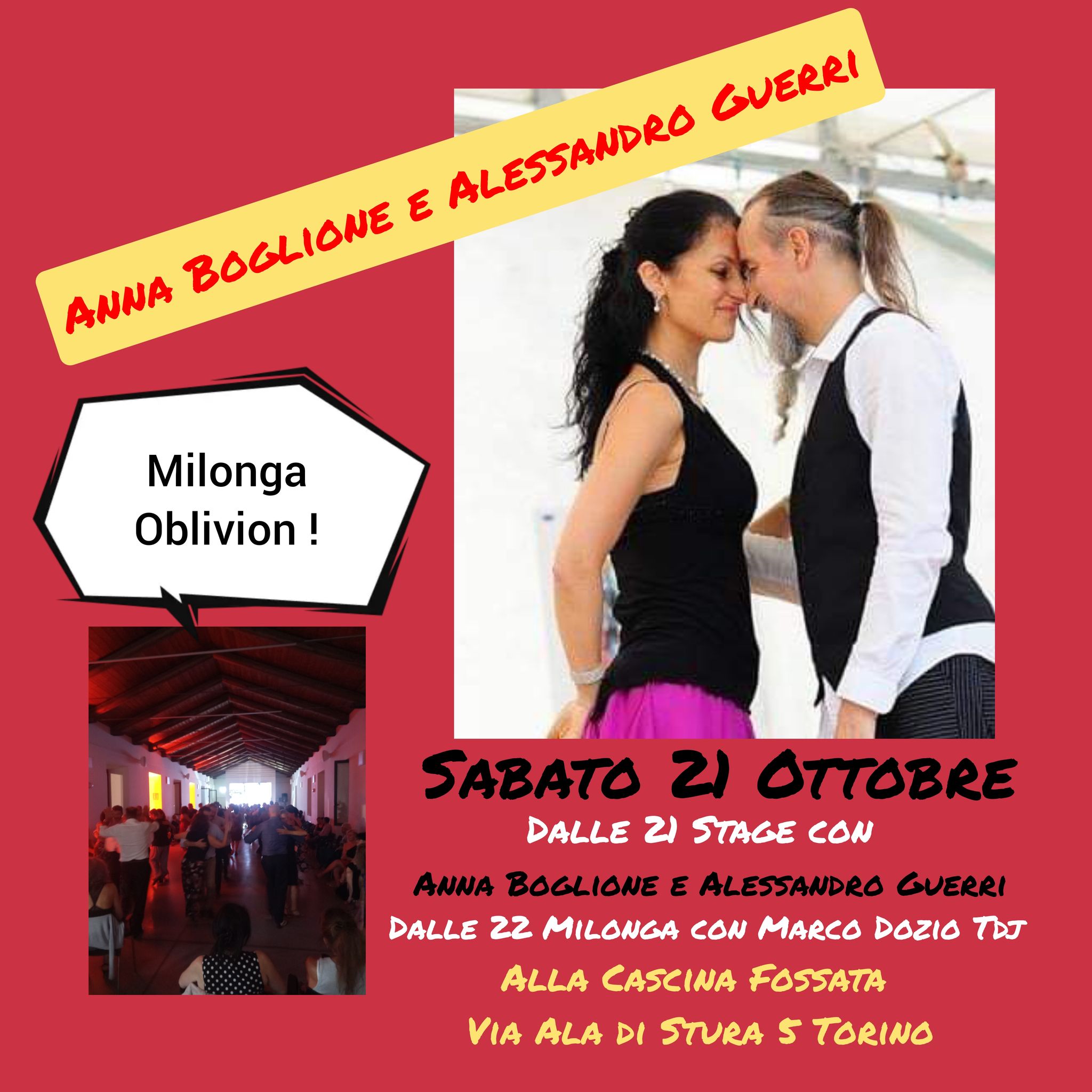 Milonga Oblivion! Stage con Anna Boglione e Alessandro Guerri! Milonga con Marco Dozio Tdj