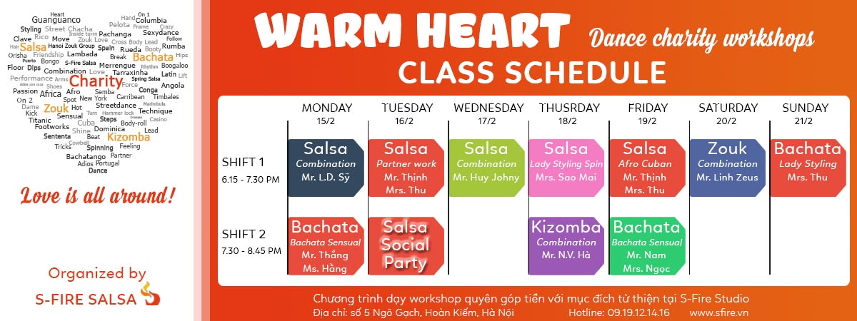 Warm heart ( Charity dance workshop ) : Chương trình dạy Salsa Bachata quyên góp tiền làm từ thiện 2-2016 tại S-Fire Studio ( 0919121416 )